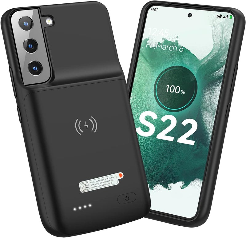 Newdery Galaxy S22 Battery Case 4700mAh, Qi Wireless Charging & Fast Charging & Transfer Data Supported, Extended Rechargeable Charger Case for Samsung S22 5G-6.1 inch (2022 Release) Black - Image 1